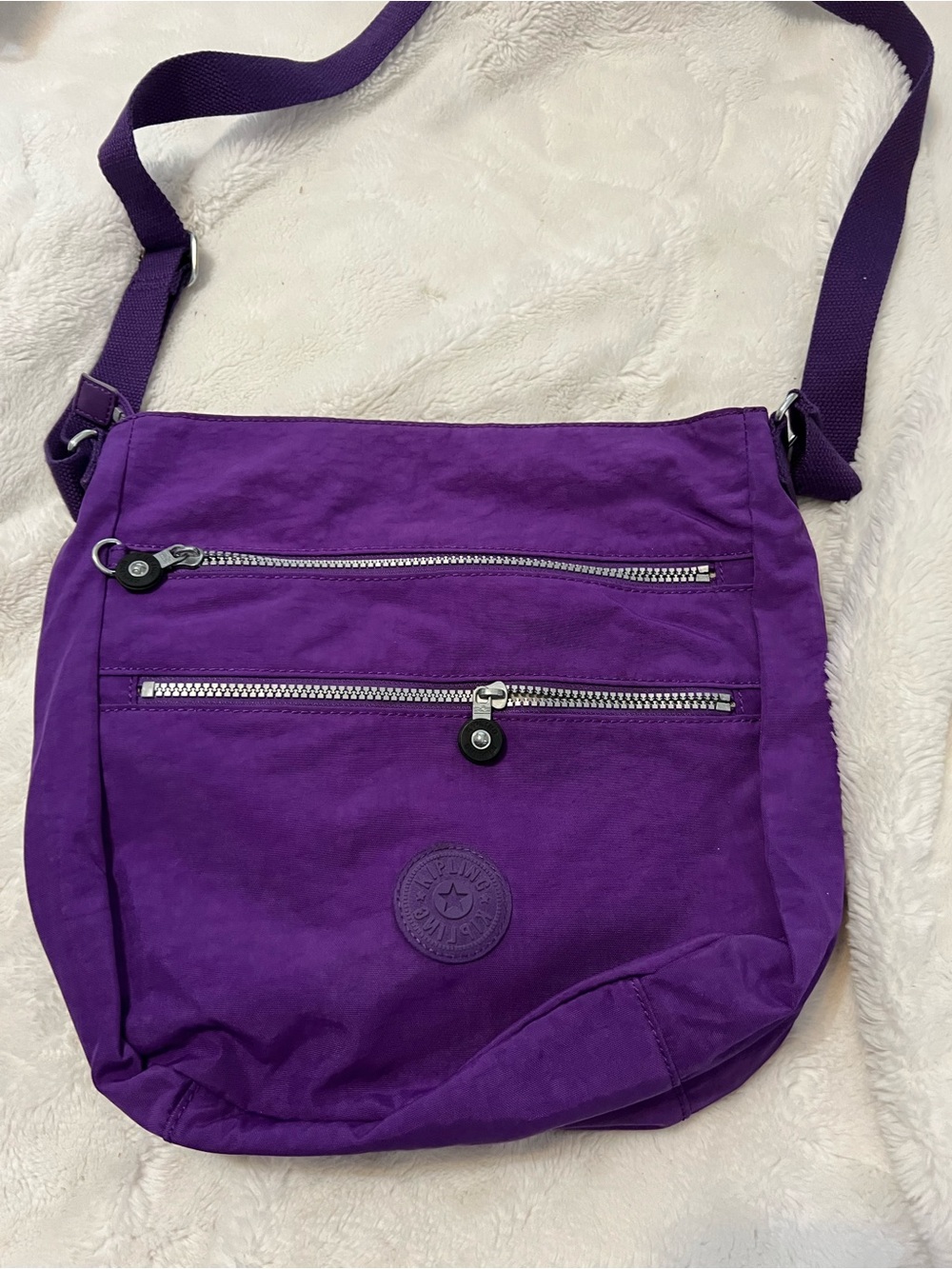 Kipling Purple Crossbody Sling Bag with Front Zip Pockets